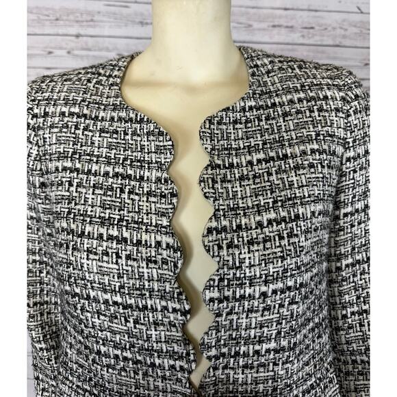WEILL Tweed Black & White open front Chanel style Blazer / Jacket size 6 - Picture 4 of 12